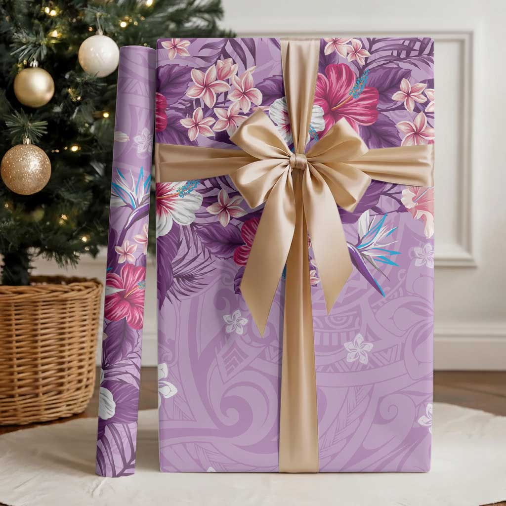 Hawaii Tropical Flowers Wrapping Paper Polynesian Tattoo Lavender - Polynesian Pride