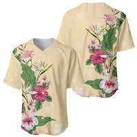 Hawaii Tropical Flowers Baseball Jersey Polynesian Tattoo Buttermilk
