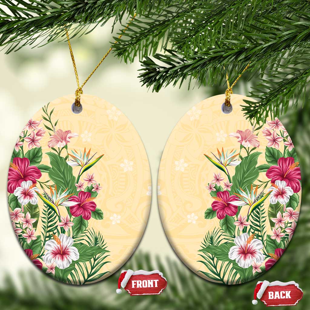 Hawaii Tropical Flowers Ceramic Ornament Polynesian Tattoo Buttermilk