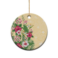 Hawaii Tropical Flowers Ceramic Ornament Polynesian Tattoo Buttermilk