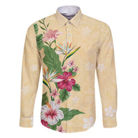 Hawaii Tropical Flowers Family Matching Off The Shoulder Long Sleeve Dress and Hawaiian Shirt Polynesian Tattoo Buttermilk