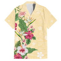 Hawaii Tropical Flowers Family Matching Puletasi and Hawaiian Shirt Polynesian Tattoo Buttermilk