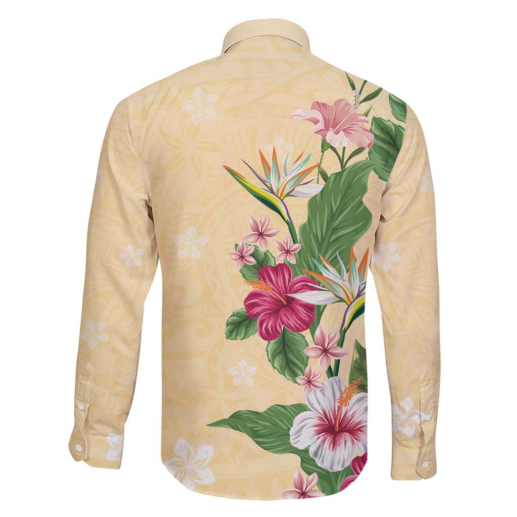 Hawaii Tropical Flowers Family Matching Short Sleeve Bodycon Dress and Hawaiian Shirt Polynesian Tattoo Buttermilk