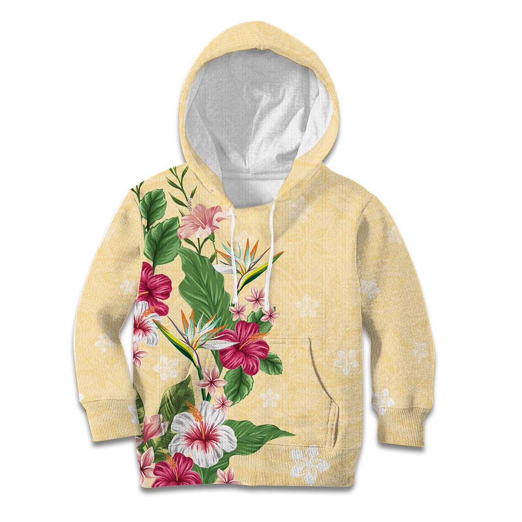 Hawaii Tropical Flowers Kid Hoodie Polynesian Tattoo Buttermilk LT05 Hoodie Beige - Polynesian Pride