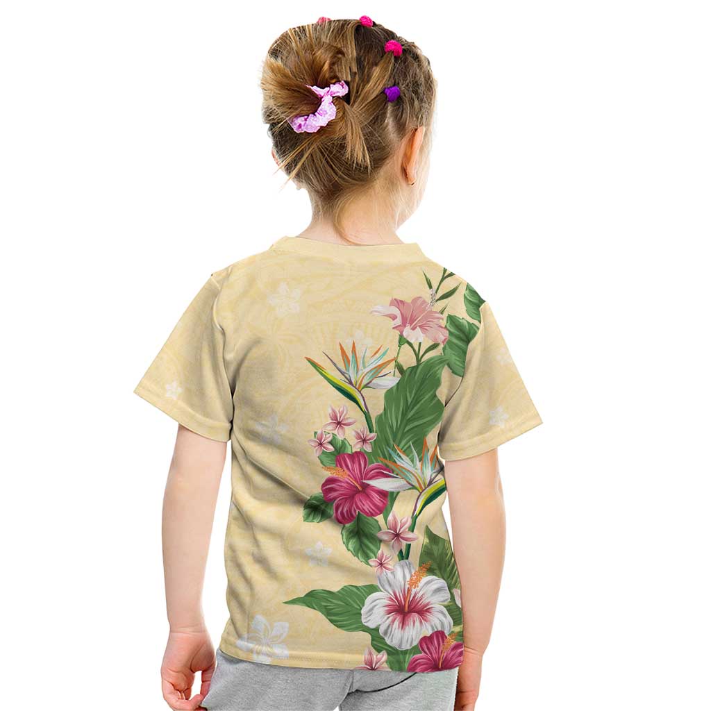 Hawaii Tropical Flowers Kid T Shirt Polynesian Tattoo Buttermilk