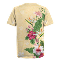 Hawaii Tropical Flowers Rugby Jersey Polynesian Tattoo Buttermilk