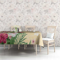 Hawaii Tropical Flowers Tablecloth Polynesian Tattoo Buttermilk