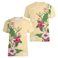 Hawaii Tropical Flowers Women V-Neck T-Shirt Polynesian Tattoo Buttermilk