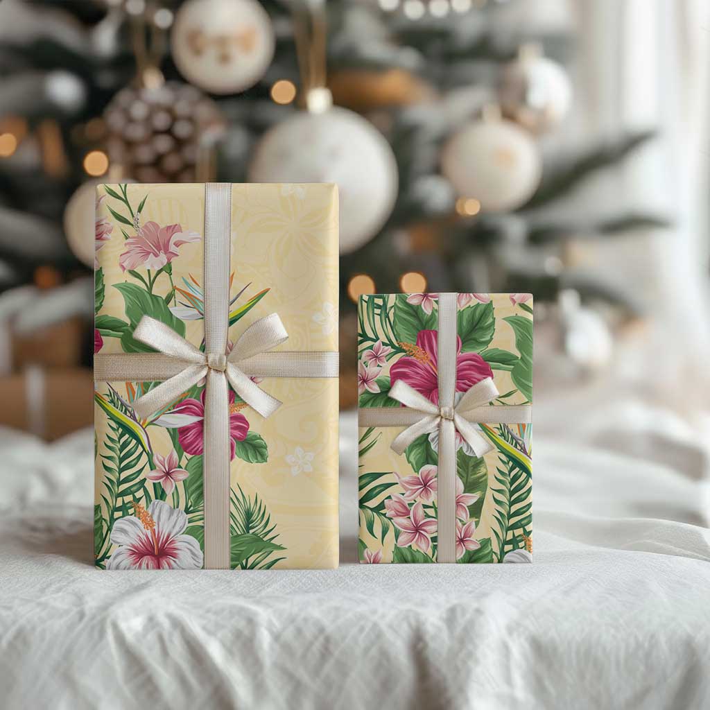 Hawaii Tropical Flowers Wrapping Paper Polynesian Tattoo Buttermilk - Polynesian Pride