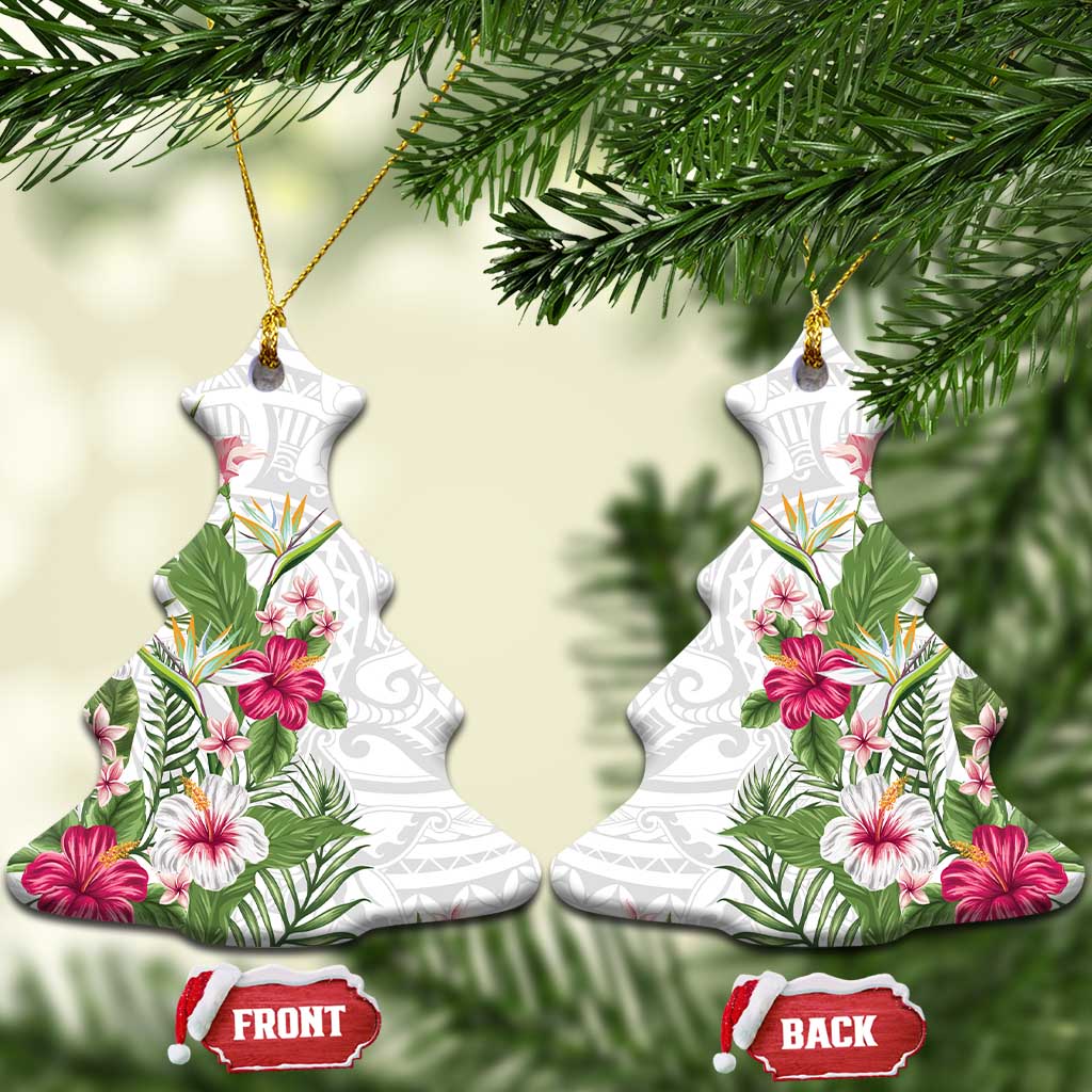 Hawaii Tropical Flowers Ceramic Ornament Polynesian Tattoo White