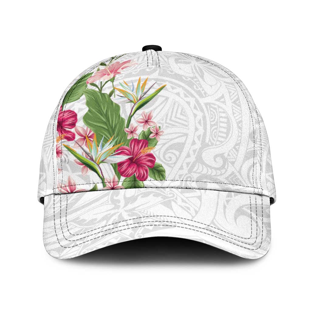Hawaii Tropical Flowers Classic Cap Polynesian Tattoo White