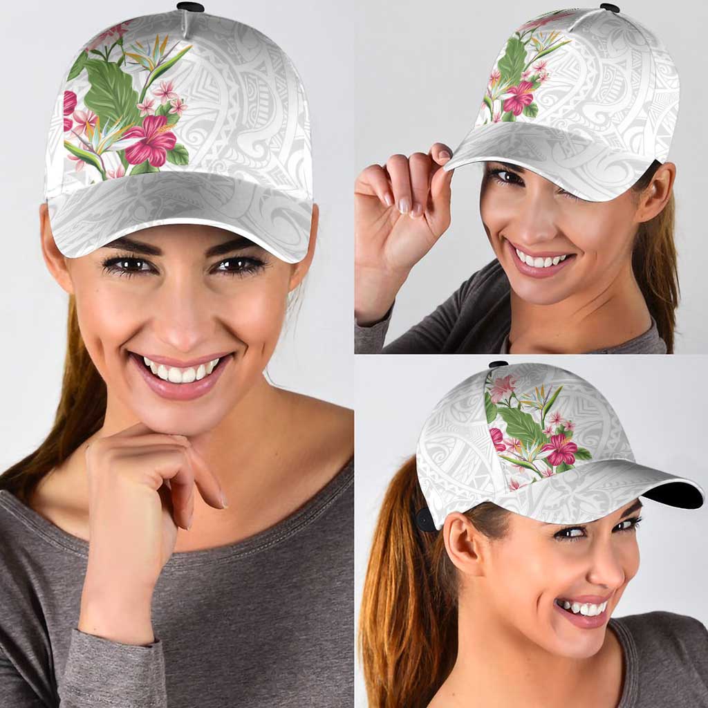 Hawaii Tropical Flowers Classic Cap Polynesian Tattoo White