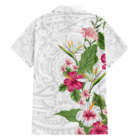 Hawaii Tropical Flowers Family Matching Off The Shoulder Long Sleeve Dress and Hawaiian Shirt Polynesian Tattoo White