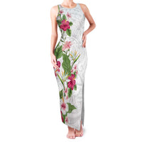 Hawaii Tropical Flowers Family Matching Tank Maxi Dress and Hawaiian Shirt Polynesian Tattoo White