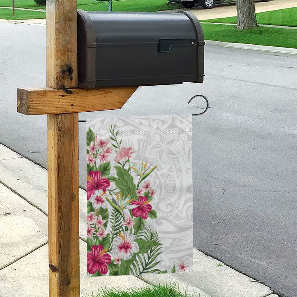 Hawaii Tropical Flowers Garden Flag Polynesian Tattoo White