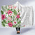 Hawaii Tropical Flowers Hooded Blanket Polynesian Tattoo White