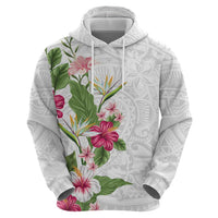 Hawaii Tropical Flowers Hoodie Polynesian Tattoo White