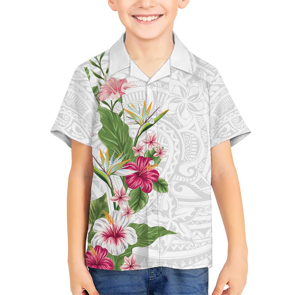 Hawaii Tropical Flowers Kid Hawaiian Shirt Polynesian Tattoo White LT05 Kid White - Polynesian Pride