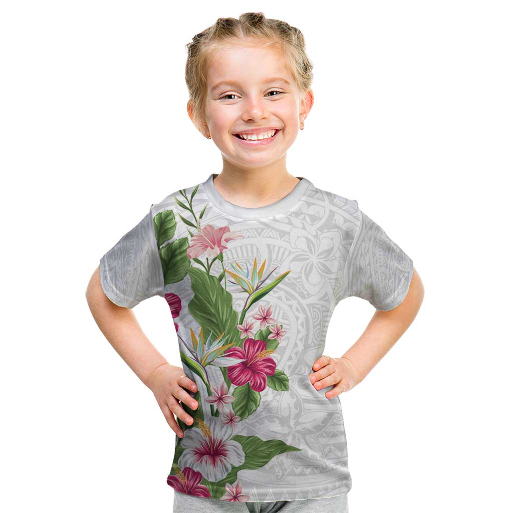 Hawaii Tropical Flowers Kid T Shirt Polynesian Tattoo White LT05 White - Polynesian Pride