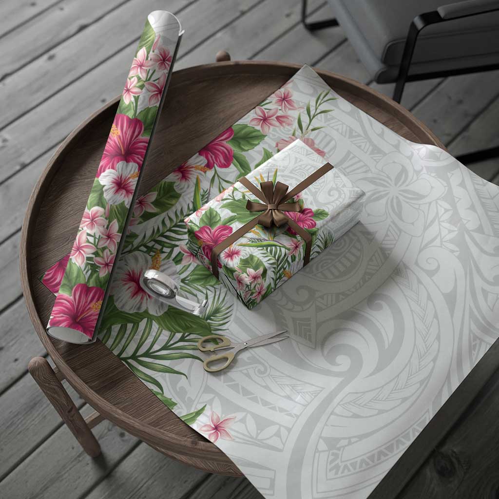 Hawaii Tropical Flowers Wrapping Paper Polynesian Tattoo White - Polynesian Pride