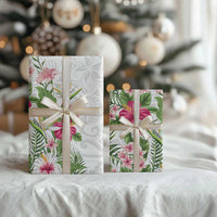 Hawaii Tropical Flowers Wrapping Paper Polynesian Tattoo White - Polynesian Pride