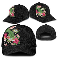 Hawaii Tropical Flowers Classic Cap Polynesian Tattoo Black