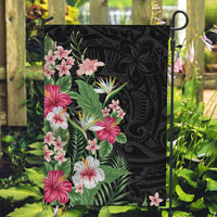 Hawaii Tropical Flowers Garden Flag Polynesian Tattoo Black