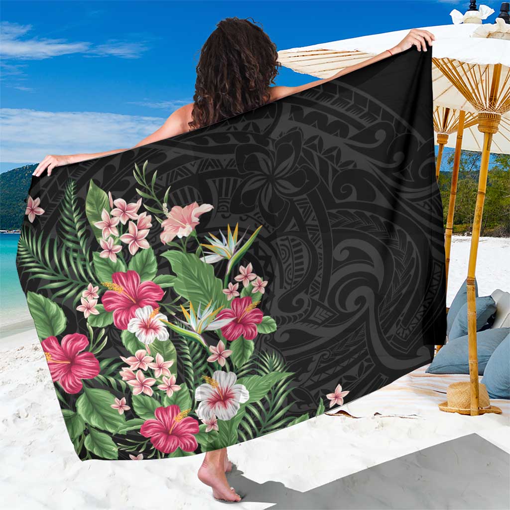 Hawaii Tropical Flowers Sarong Polynesian Tattoo Black LT05 One Size 44 x 66 inches Black - Polynesian Pride