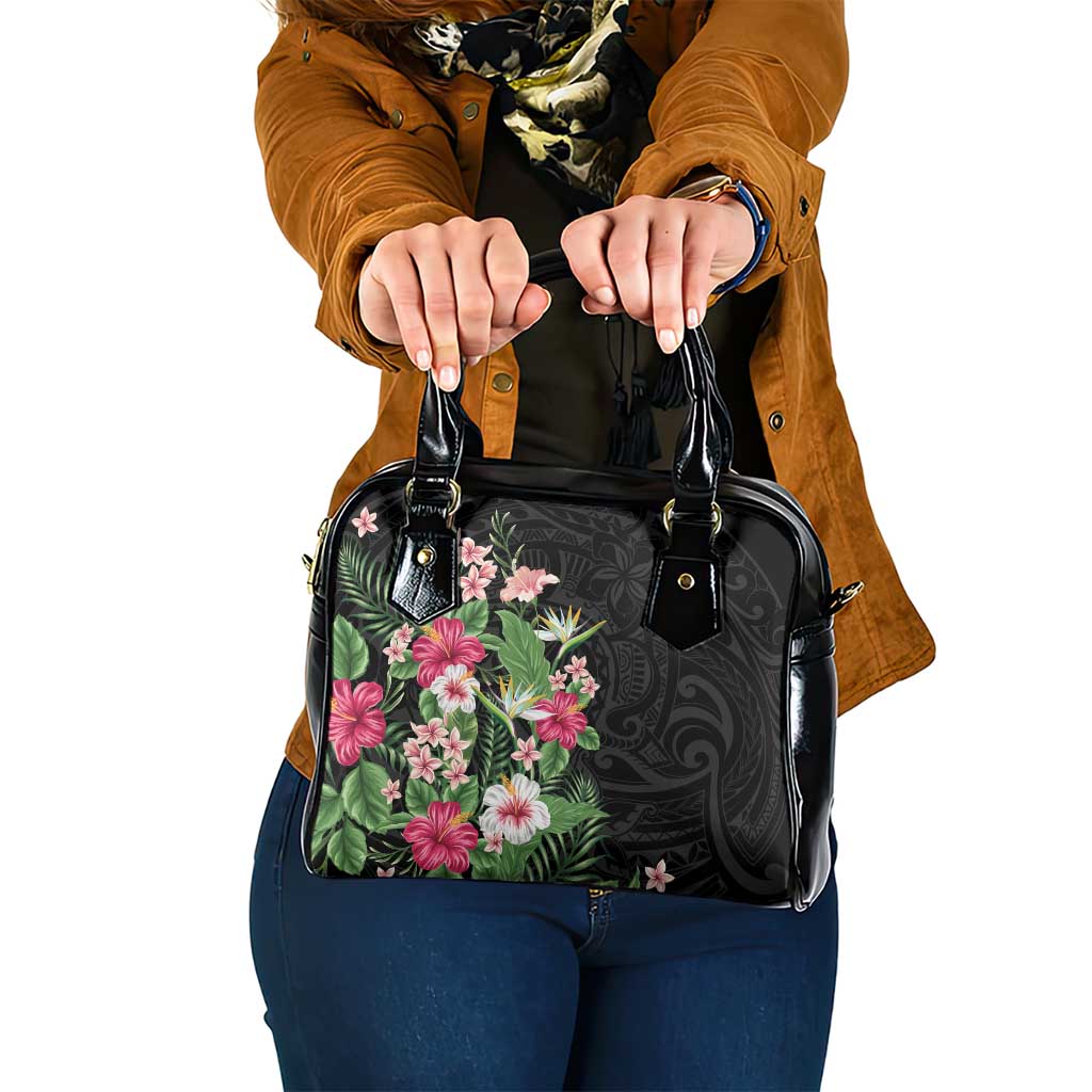 Hawaii Tropical Flowers Shoulder Handbag Polynesian Tattoo Black LT05 One Size Black - Polynesian Pride