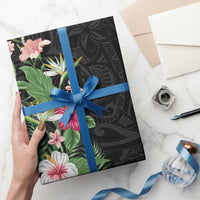 Hawaii Tropical Flowers Wrapping Paper Polynesian Tattoo Black - Polynesian Pride