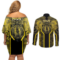 Niue The Rock Couples Matching Off Shoulder Short Dress and Long Sleeve Button Shirt The Island Of The Uga - Polynesian Pride