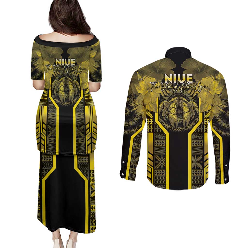 Niue The Rock Couples Matching Puletasi and Long Sleeve Button Shirt The Island Of The Uga - Polynesian Pride