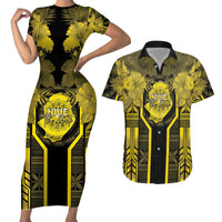 Niue The Rock Couples Matching Short Sleeve Bodycon Dress and Hawaiian Shirt The Island Of The Uga - Polynesian Pride