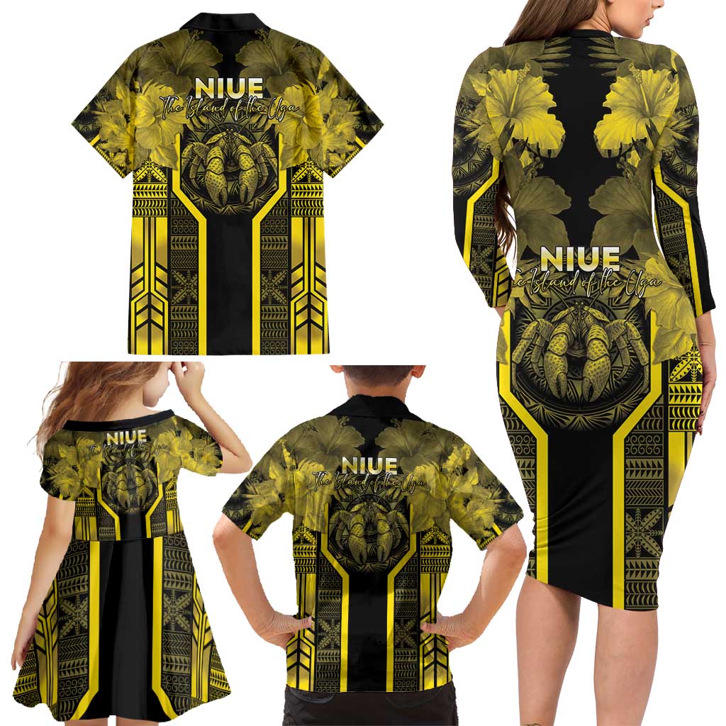 Niue The Rock Family Matching Long Sleeve Bodycon Dress and Hawaiian Shirt The Island Of The Uga - Polynesian Pride