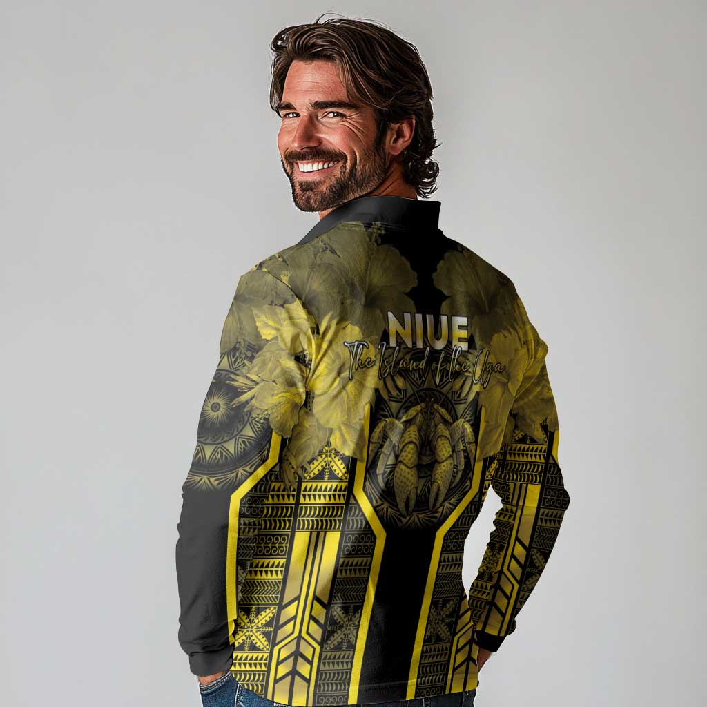 Niue The Rock Long Sleeve Polo Shirt The Island Of The Uga - Polynesian Pride