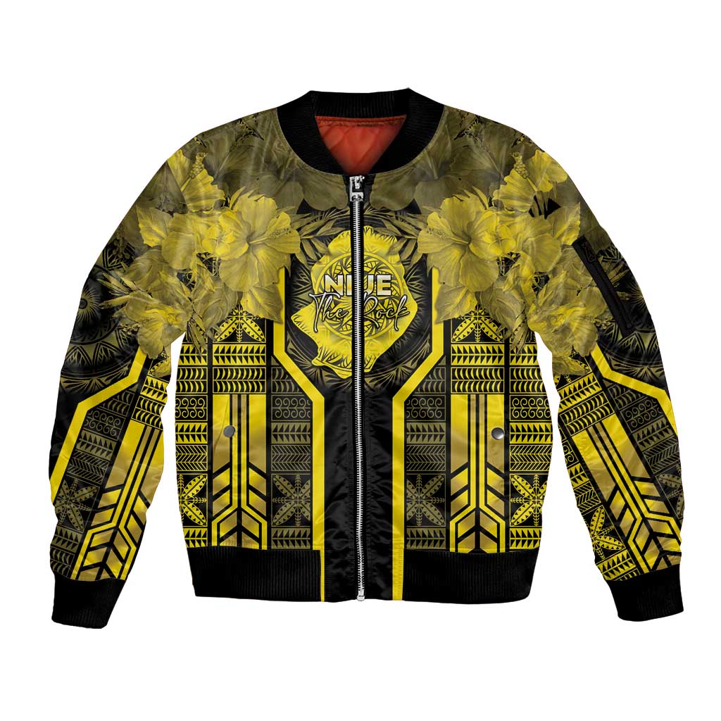 Niue The Rock Sleeve Zip Bomber Jacket The Island Of The Uga LT05 Unisex Black - Polynesian Pride