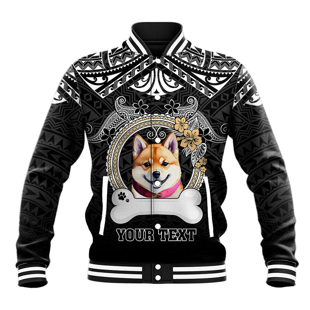 Personalized Shiba Inu Dog Baseball Jacket With Polynesian Heart Name Tags LT05 Unisex Black - Polynesian Pride