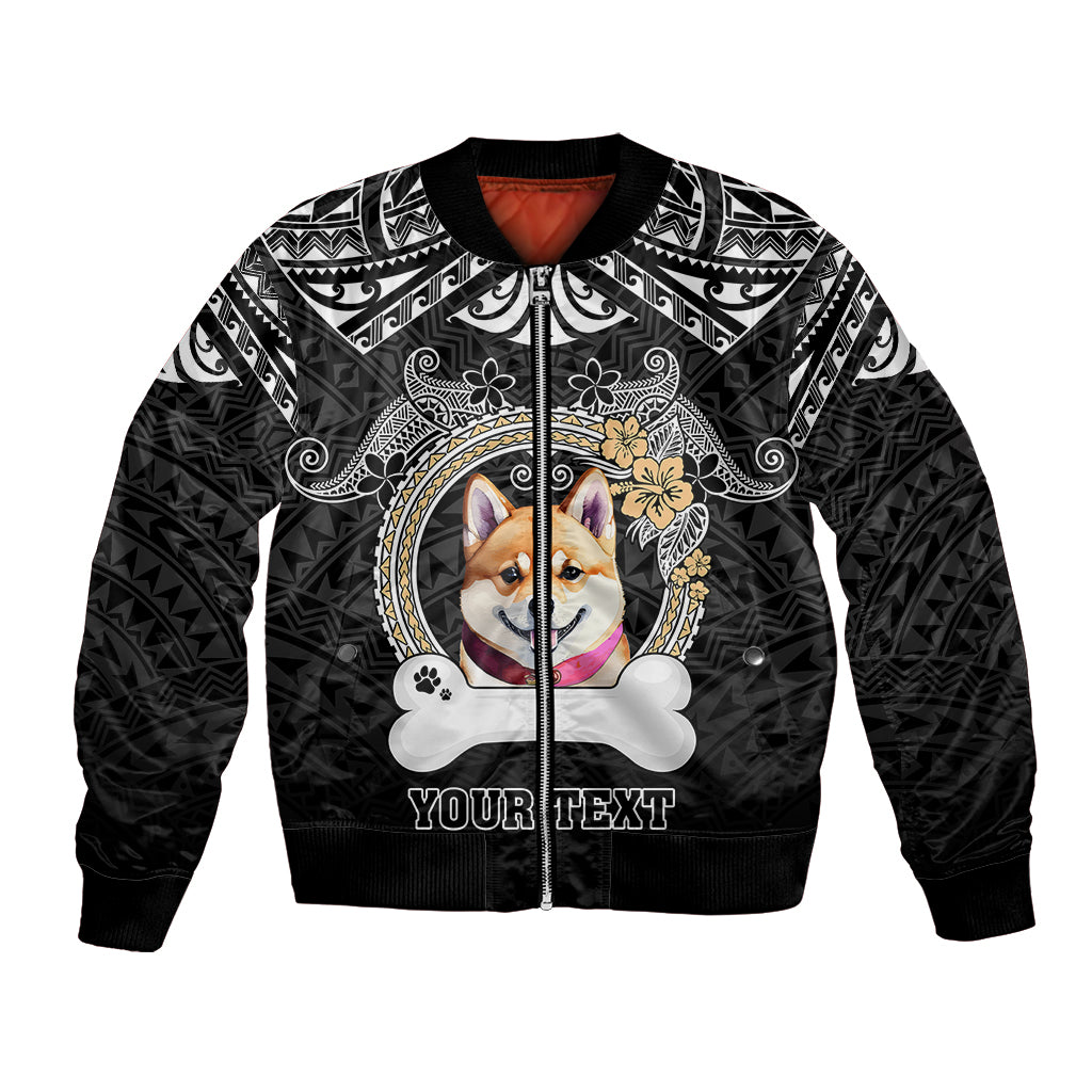 Personalized Shiba Inu Dog Bomber Jacket With Polynesian Heart Name Tags LT05 Unisex Black - Polynesian Pride