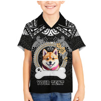 Personalized Shiba Inu Dog Family Matching Mermaid Dress and Hawaiian Shirt With Polynesian Heart Name Tags LT05 Son's Shirt Black - Polynesian Pride