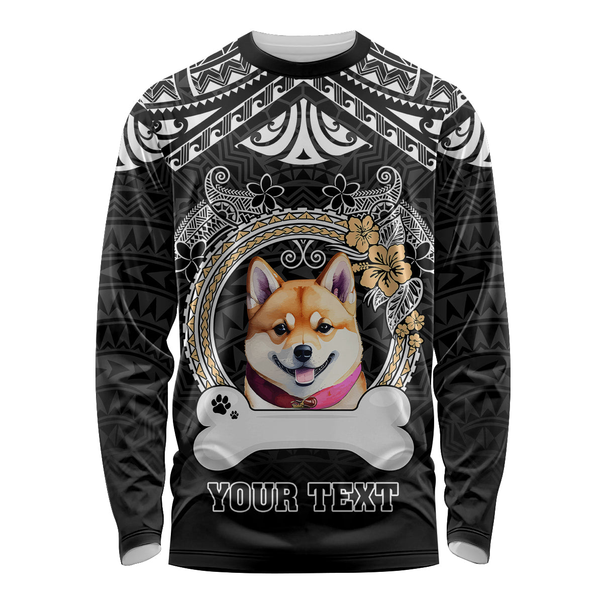 Personalized Shiba Inu Dog Long Sleeve Shirt With Polynesian Heart Name Tags LT05 Unisex Black - Polynesian Pride