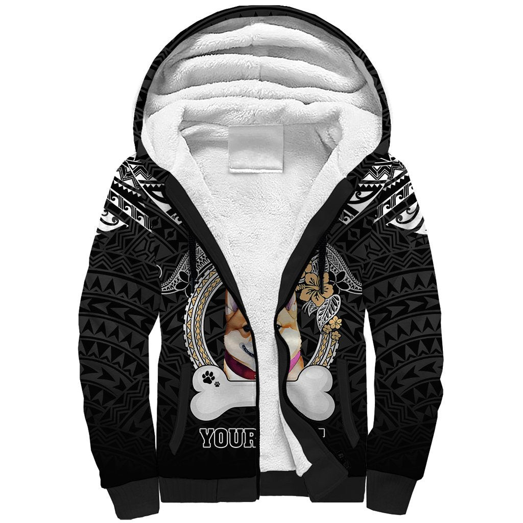 Personalized Shiba Inu Dog Sherpa Hoodie With Polynesian Heart Name Tags LT05 Unisex Black - Polynesian Pride