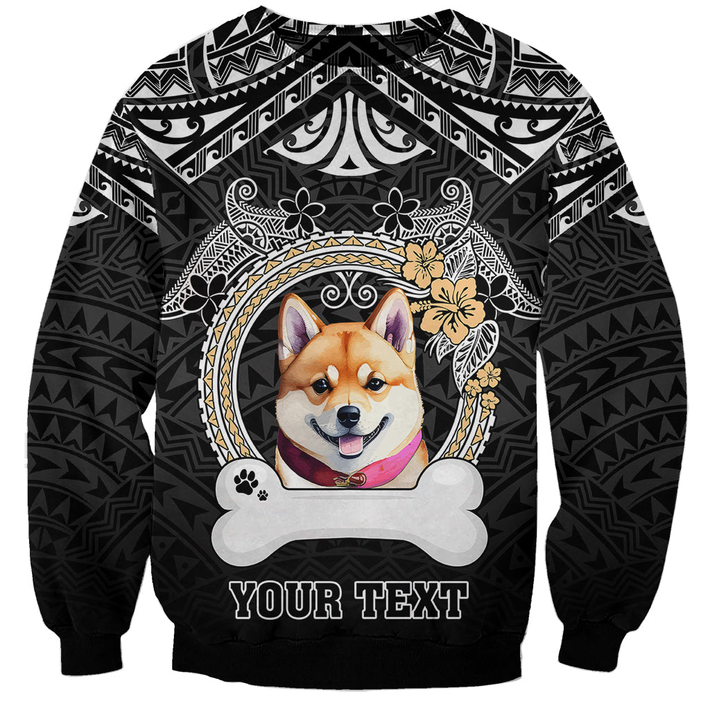 Personalized Shiba Inu Dog Sweatshirt With Polynesian Heart Name Tags LT05 Unisex Black - Polynesian Pride