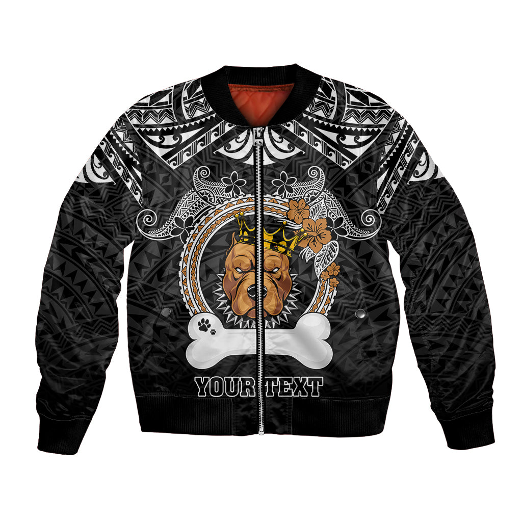 Personalized Pitbull Dog Bomber Jacket With Polynesian Heart Name Tags LT05 Unisex Black - Polynesian Pride
