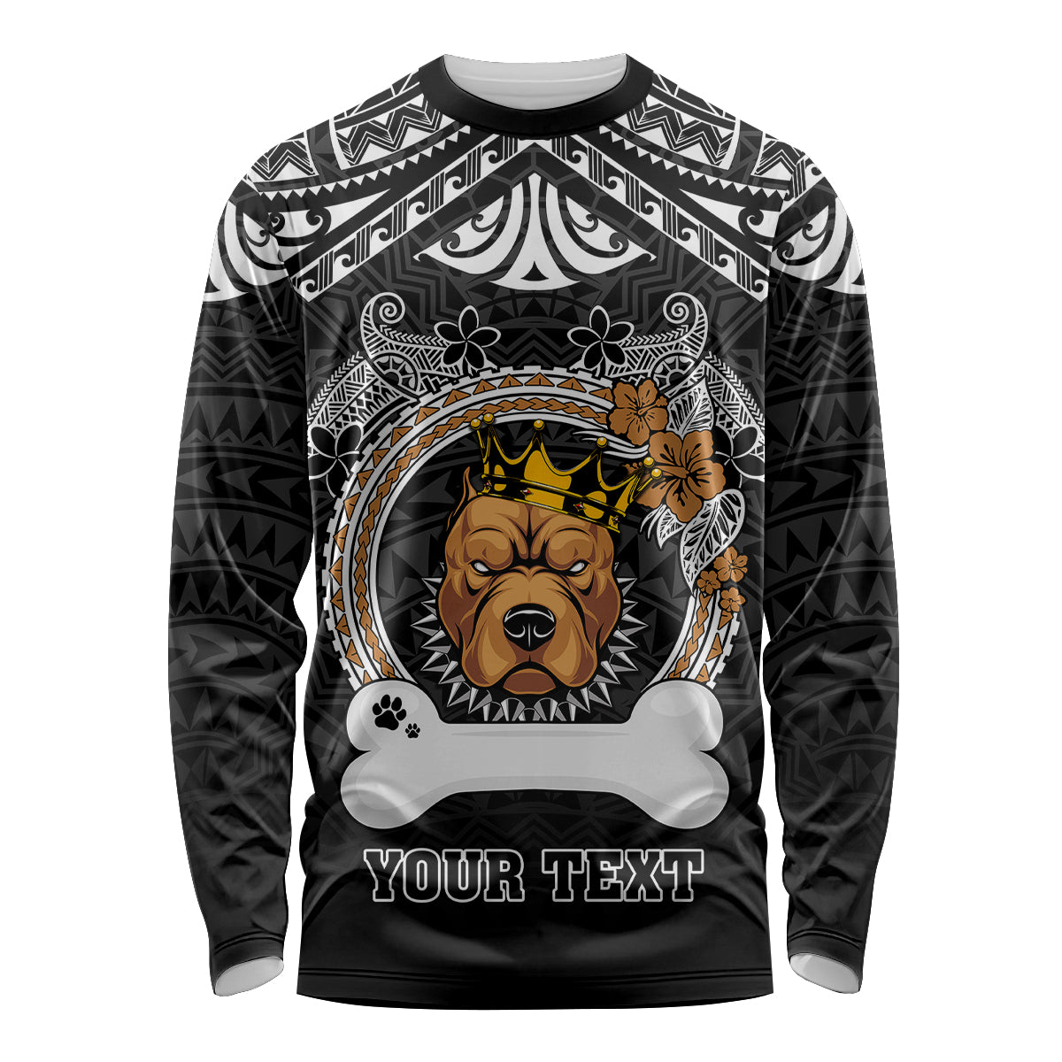 Personalized Pitbull Dog Long Sleeve Shirt With Polynesian Heart Name Tags LT05 Unisex Black - Polynesian Pride