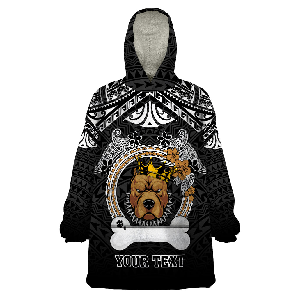 Personalized Pitbull Dog Wearable Blanket Hoodie With Polynesian Heart Name Tags LT05 One Size Black - Polynesian Pride