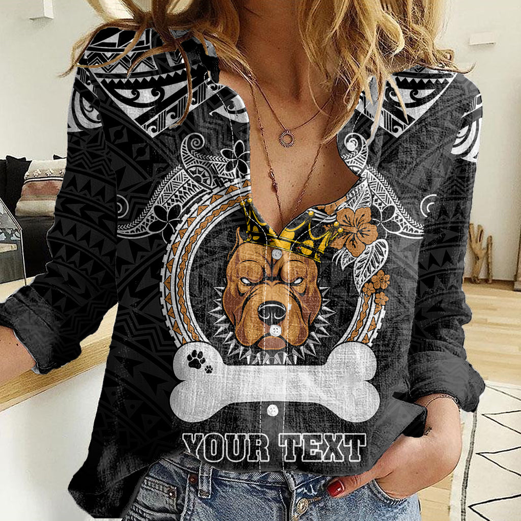 Personalized Pitbull Dog Women Casual Shirt With Polynesian Heart Name Tags LT05 Female Black - Polynesian Pride