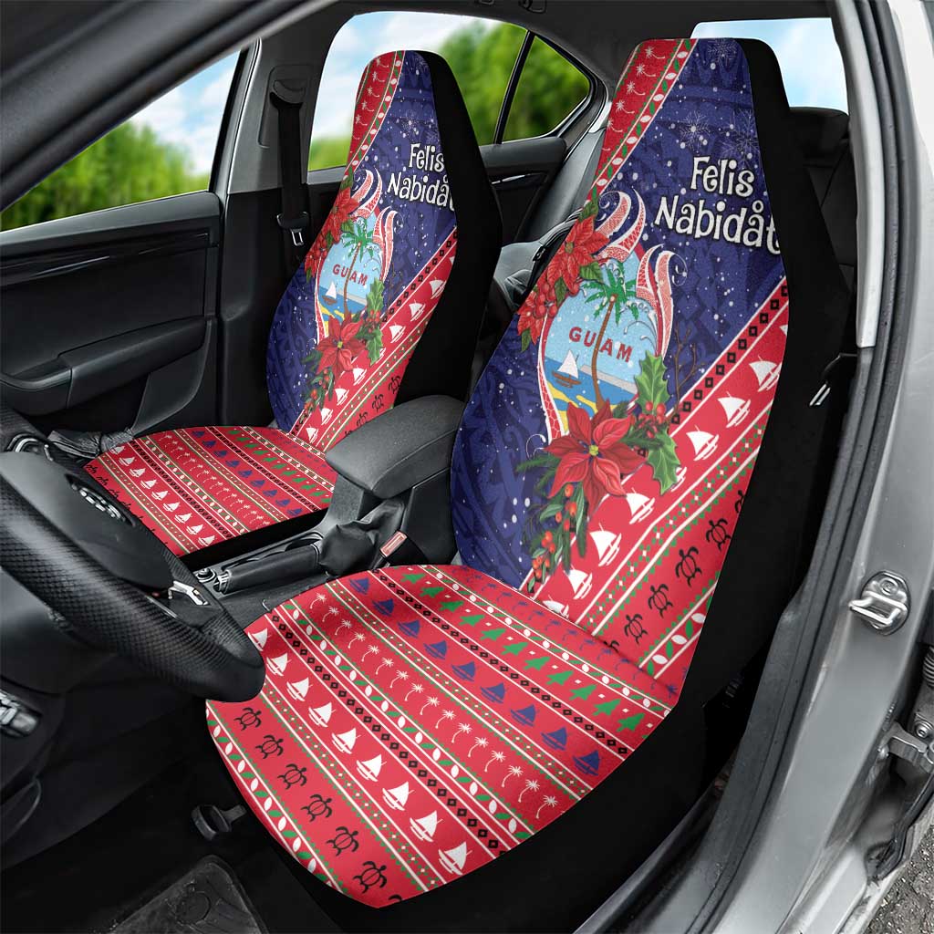 Guam Christmas Car Seat Cover Felis Nabidat Guaman Seal With Poinsettia
