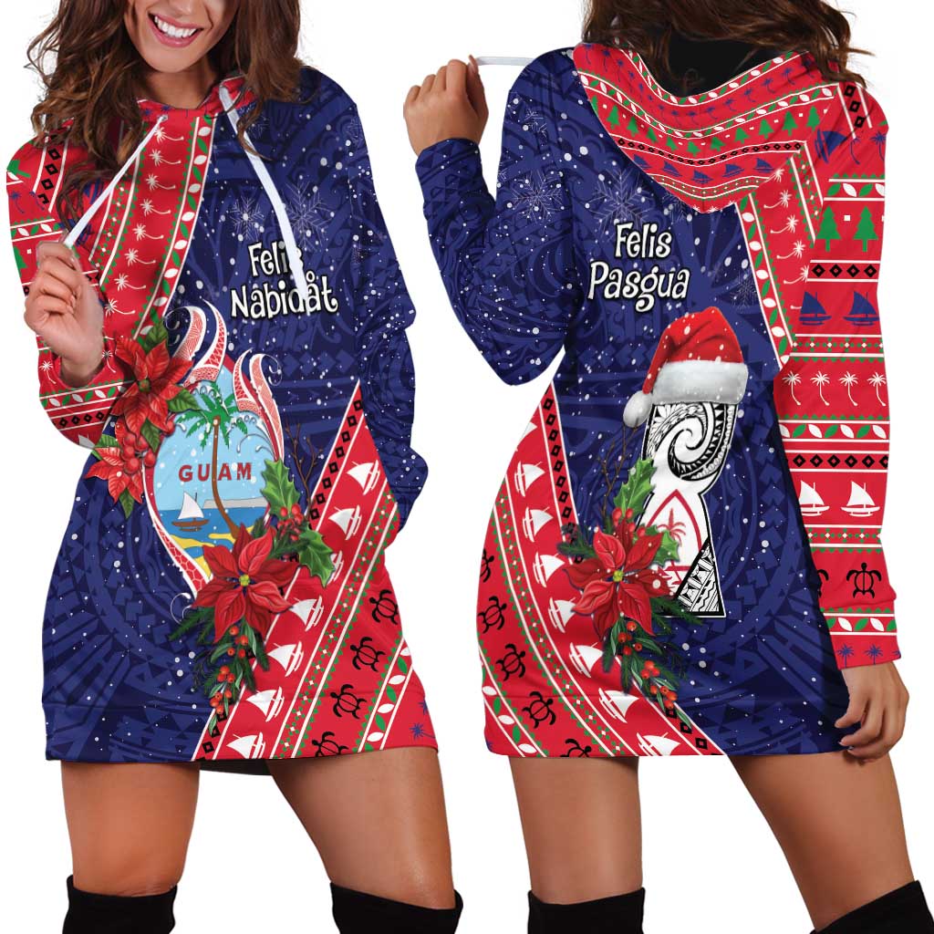 Guam Christmas Hoodie Dress Felis Nabidat Guaman Seal With Poinsettia