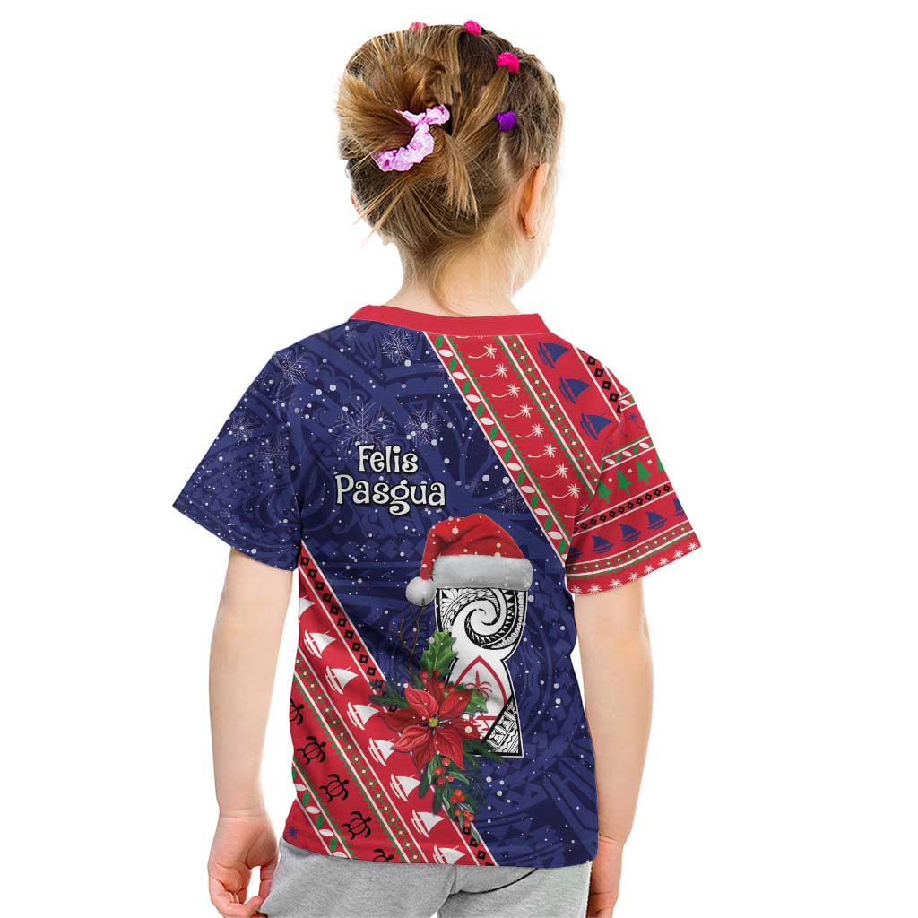 Guam Christmas Kid T Shirt Felis Nabidat Guaman Seal With Poinsettia