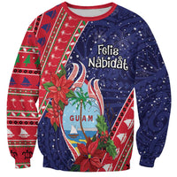 Guam Christmas Sweatshirt Felis Nabidat Guaman Seal With Poinsettia